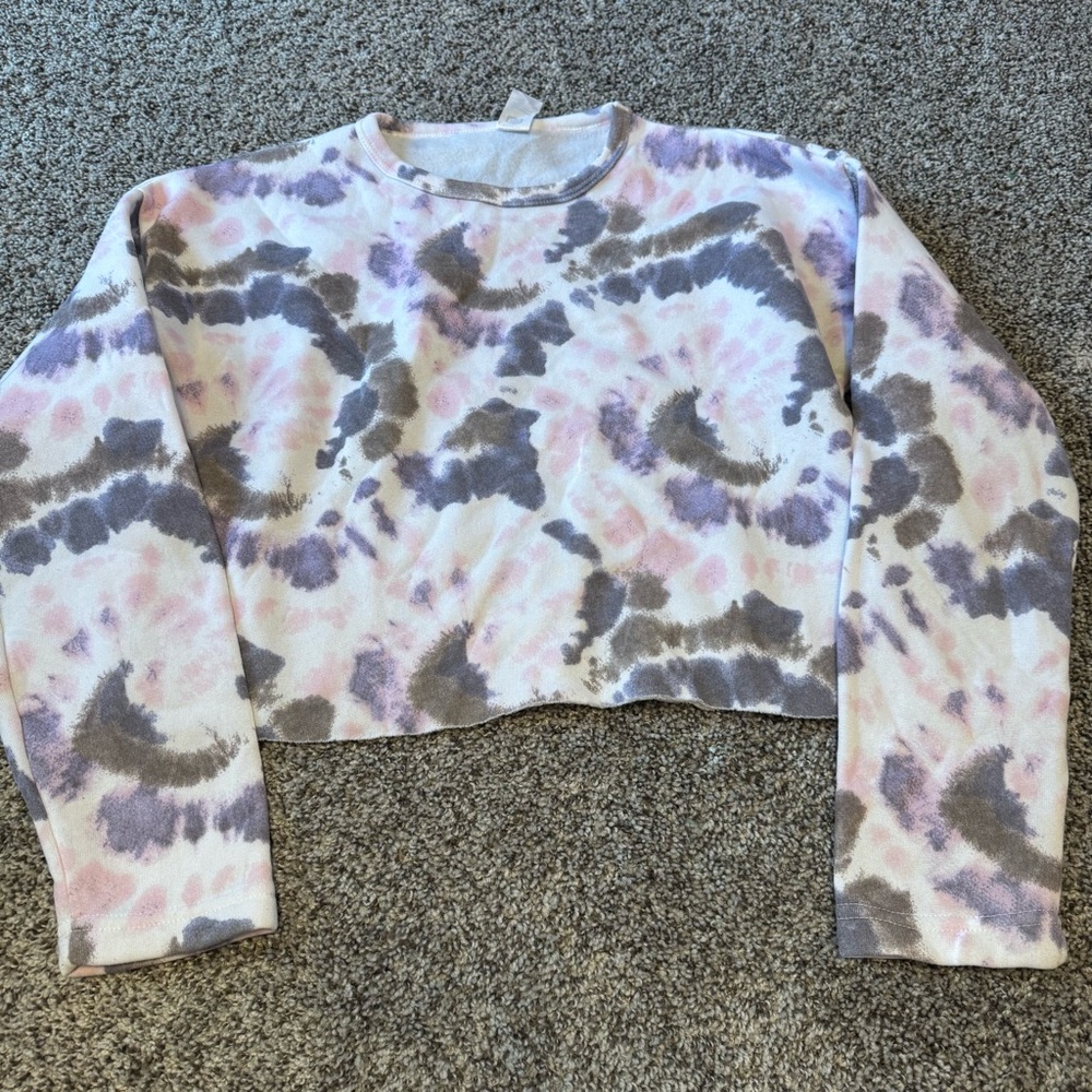 Tie-Dye Cropped Sweatshirt - Pink and Gray